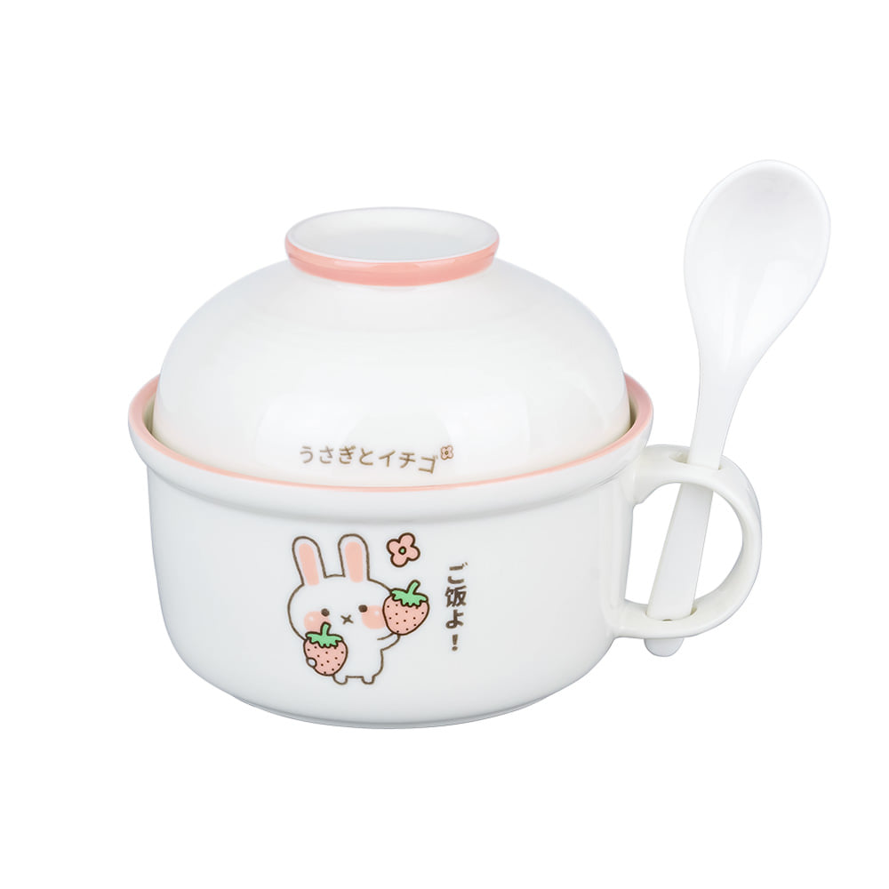 ถ้วยเซรามิกพร้อมช้อน RRS 15 ซม. ลายกระต่ายสตอเบอรี่(A)_0